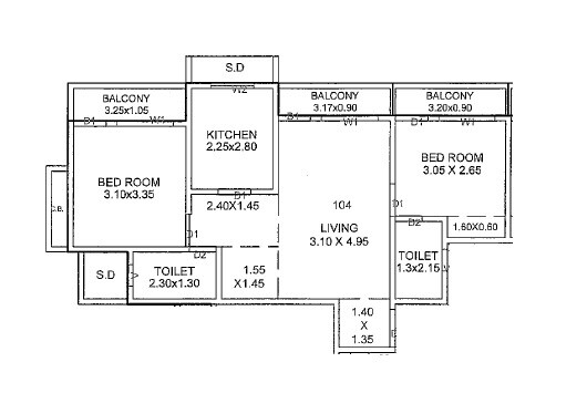 Floor plan of 2 BHK 554 Sq. Ft. Apartment in Aditya Satyajit CHS, Thane