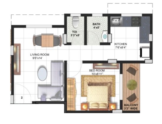 Floor plan of 1 BHK 400 Sq. Ft. Apartment in Aditya Shreeram Prasad, Thane