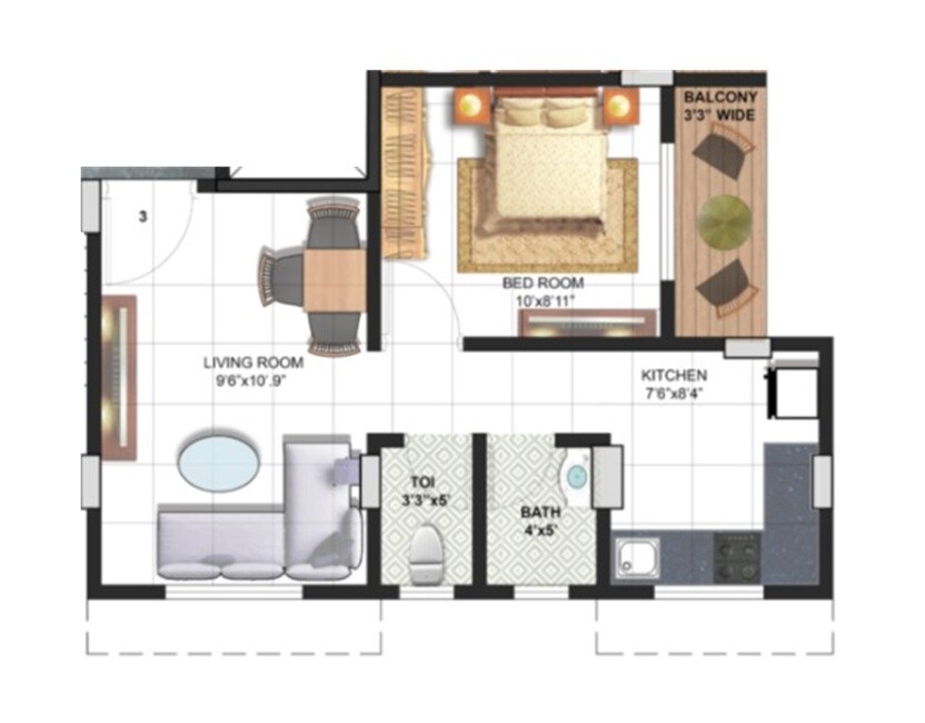 Floor plan of 1 BHK 394 Sq. Ft. Apartment in Aditya Shreeram Prasad, Thane