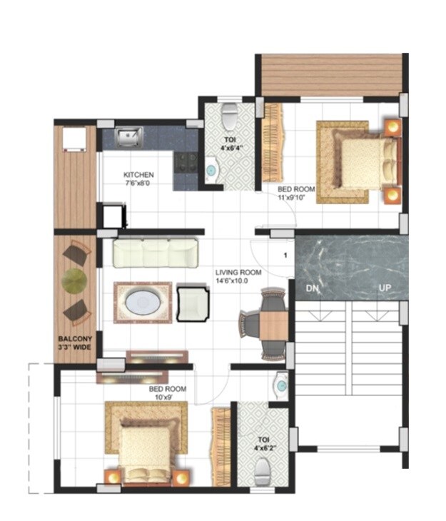 Floor plan of 2 BHK 633 Sq. Ft. Apartment in Aditya Shreeram Prasad, Thane
