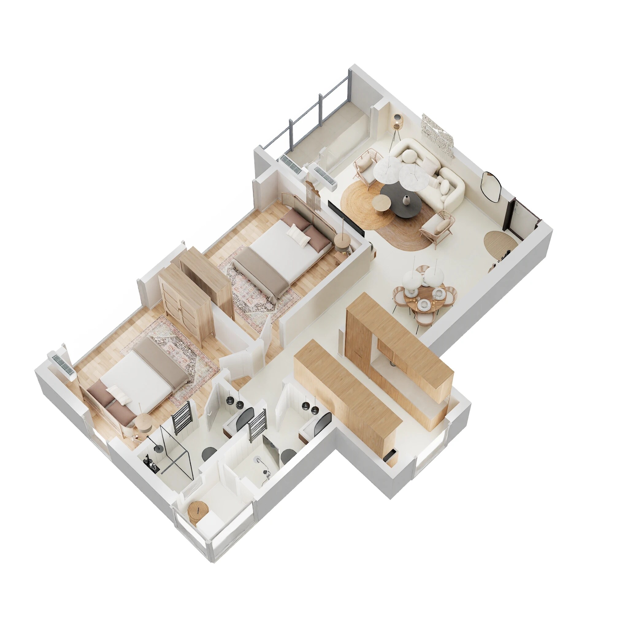 Floor plan of 2 BHK 742 Sq. Ft. Apartment in Adityaraj Sahyadri, Thane