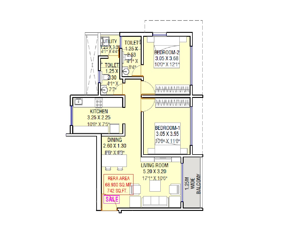 2 BHK 742 Sq. Ft. Apartment in Adityaraj Sahyadri