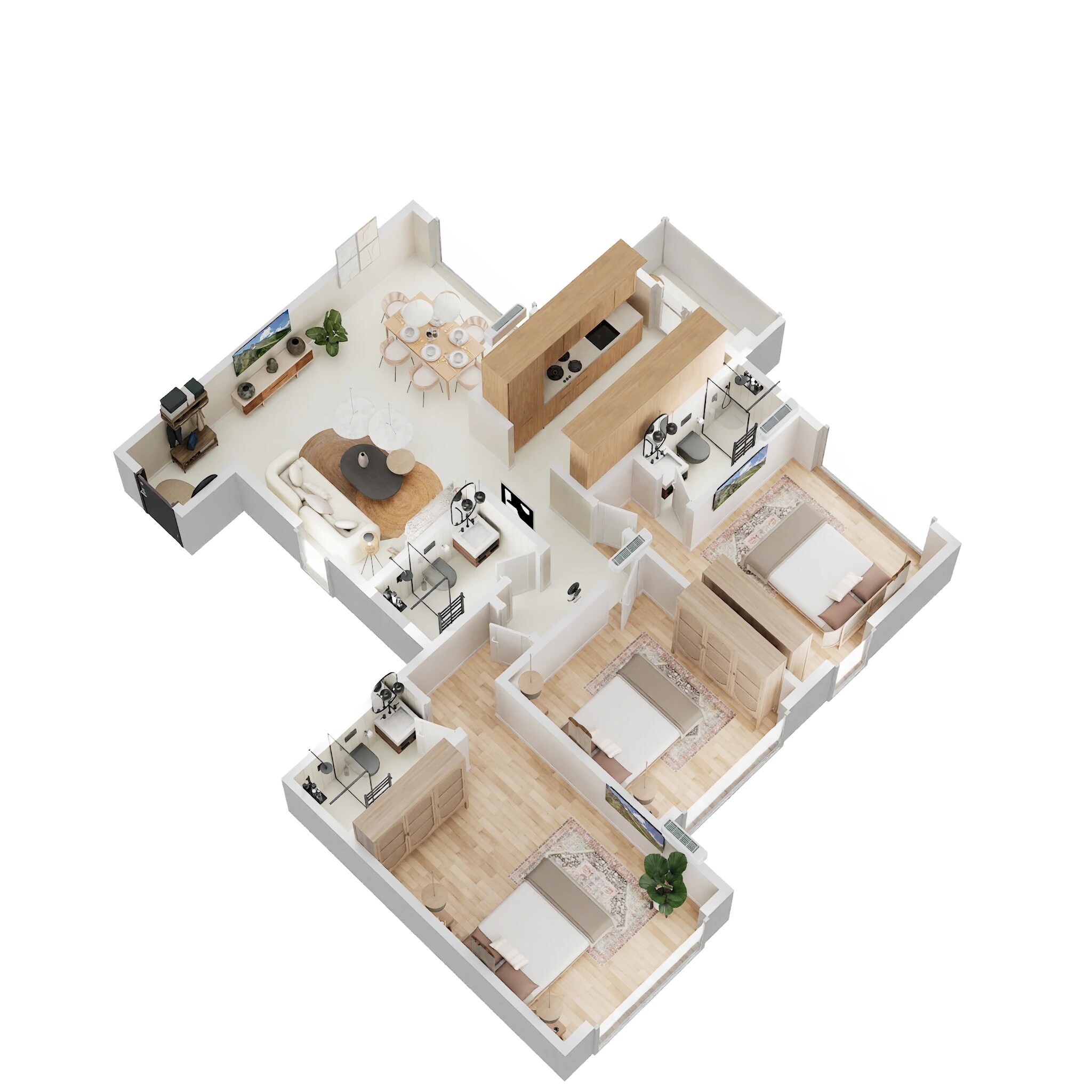 Floor plan of 3 BHK 1028 Sq. Ft. Apartment in Adityaraj Sahyadri, Thane