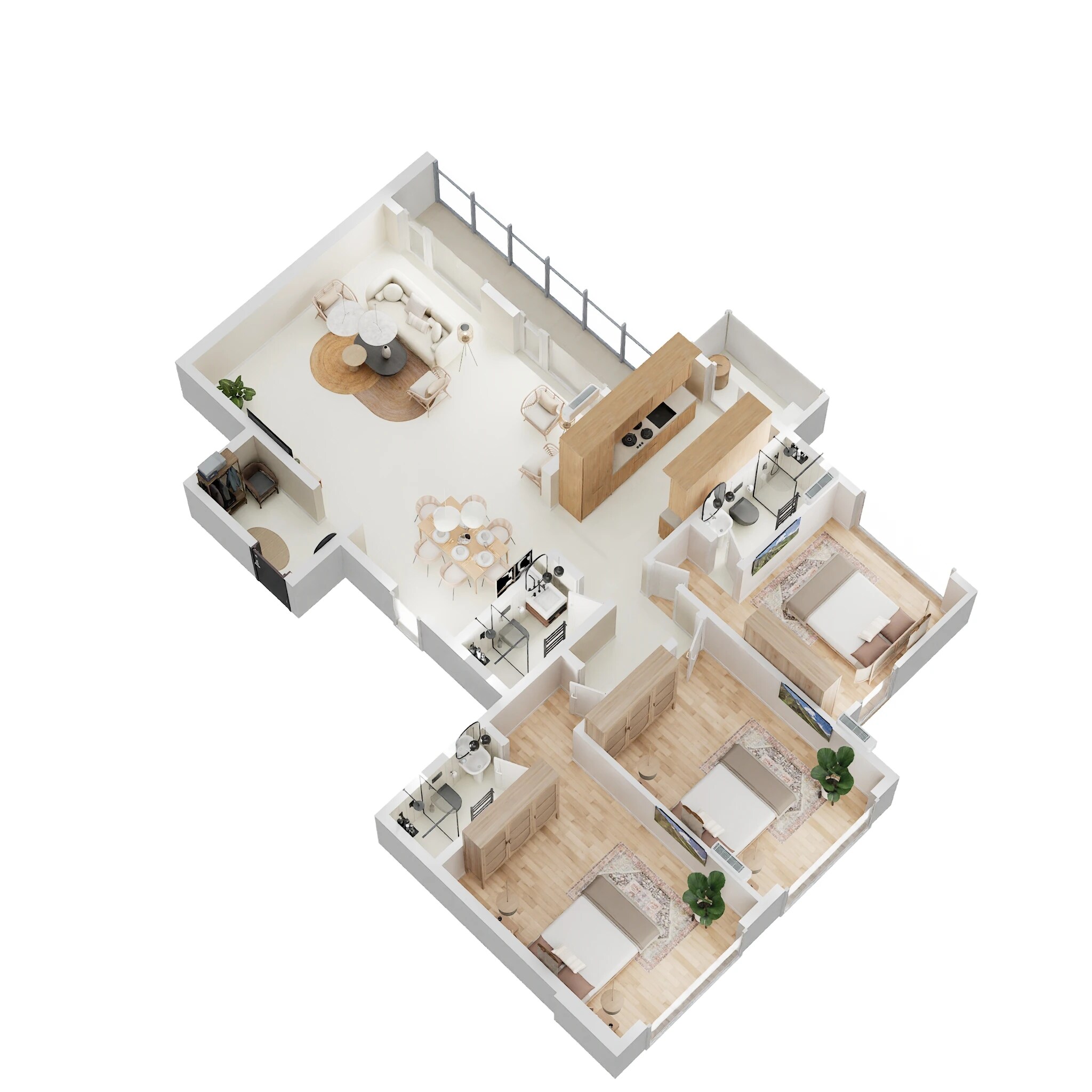 Floor plan of 3 BHK 1366 Sq. Ft. Apartment in Adityaraj Sahyadri, Thane