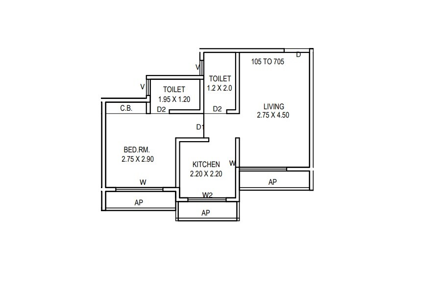 Floor plan of 1 BHK 380 Sq. Ft. Apartment in Adiyogi Blossom, Thane