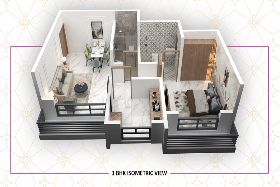 Floor plan of 1 BHK 420 Sq. Ft. Apartment in Adiyogi Blossom, Thane