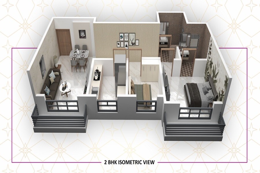 Floor plan of 2 BHK 500 Sq. Ft. Apartment in Adiyogi Blossom, Thane