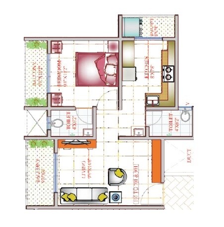 Floor plan of 1 BHK 430 Sq. Ft. Apartment in Ahmahf Empire, Thane