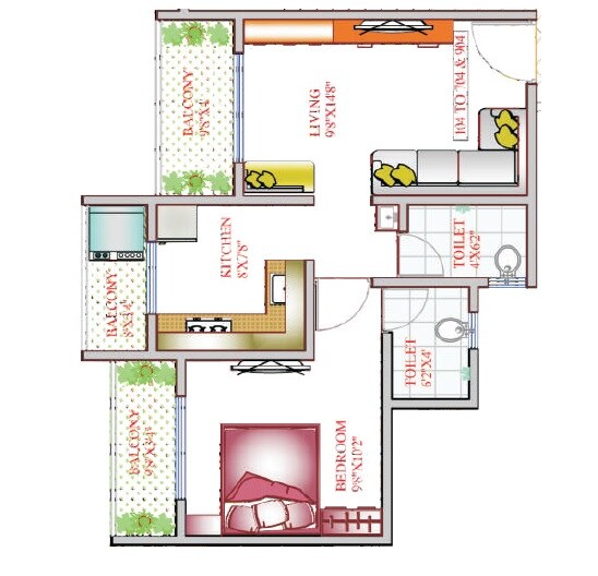 Floor plan of 1 BHK 454 Sq. Ft. Apartment in Ahmahf Empire, Thane