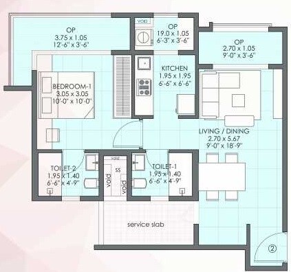 Floor plan of 1 BHK 453 Sq. Ft. Apartment in Ahuja Utsav, Thane