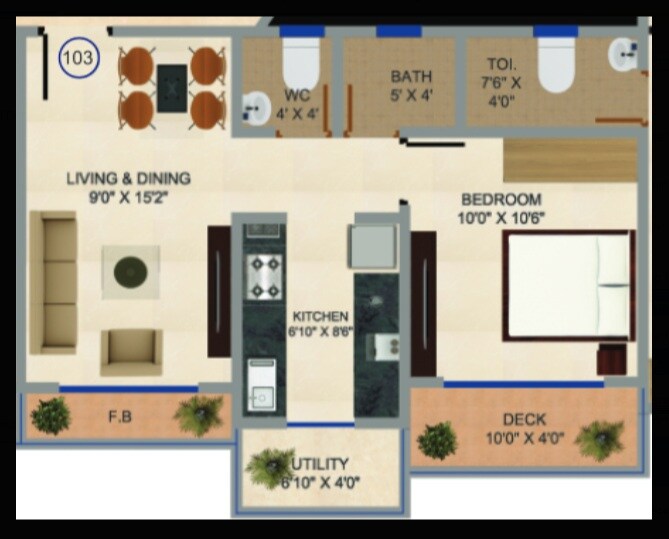 Floor plan of 1 BHK 589 Sq. Ft. Apartment in Aims Sea View, Thane