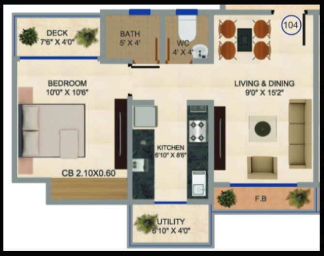 Floor plan of 1 BHK 621 Sq. Ft. Apartment in Aims Sea View, Thane