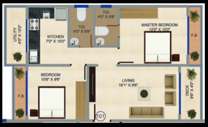 Floor plan of 2 BHK 898 Sq. Ft. Apartment in Aims Sea View, Thane