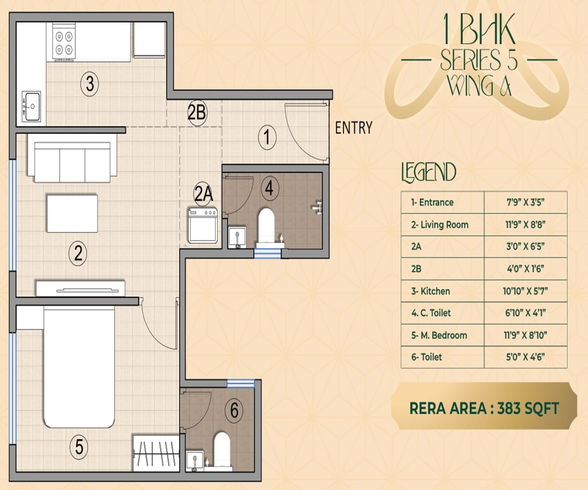 Floor plan of 1 BHK 383 Sq. Ft. Apartment in Ajita CHS, Thane