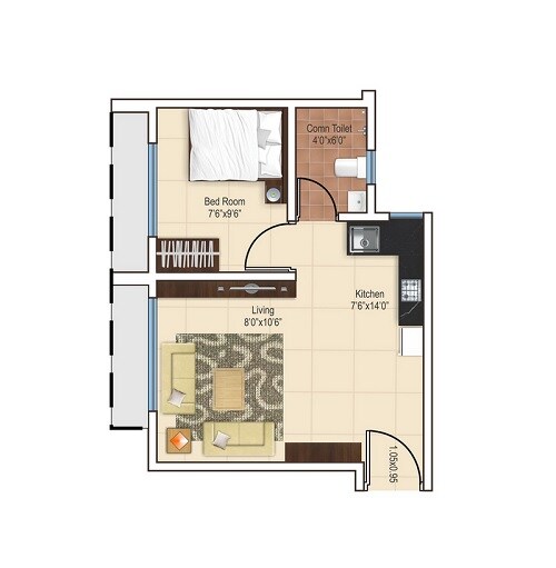 Floor plan of 1 BHK 300 Sq. Ft. Studio in Ajmera Heritage City, Thane