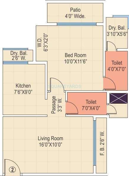 Floor plan of 1 BHK 685 Sq. Ft. Apartment in Ajmera Yogidham New Era, Thane