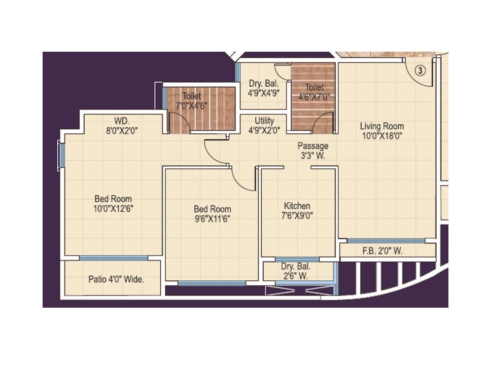 Floor plan of 2 BHK 616 Sq. Ft. Apartment in Ajmera New Era, Thane
