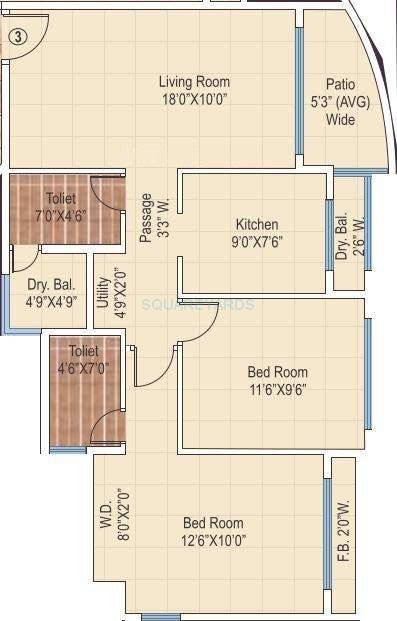 Floor plan of 2 BHK 1000 Sq. Ft. Apartment in Ajmera Yogidham New Era, Thane