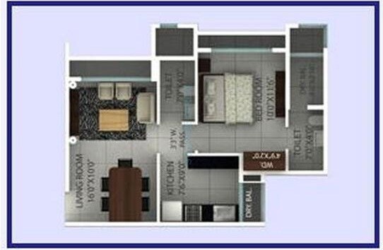 Floor plan of 1 BHK 637 Sq. Ft. Apartment in Ajmera Onyx, Thane