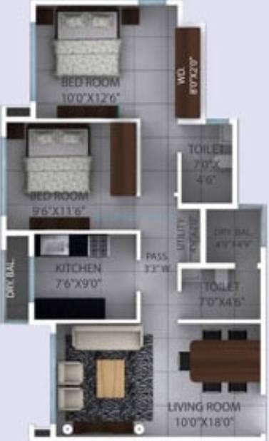 2 BHK 925 Sq. Ft. Apartment