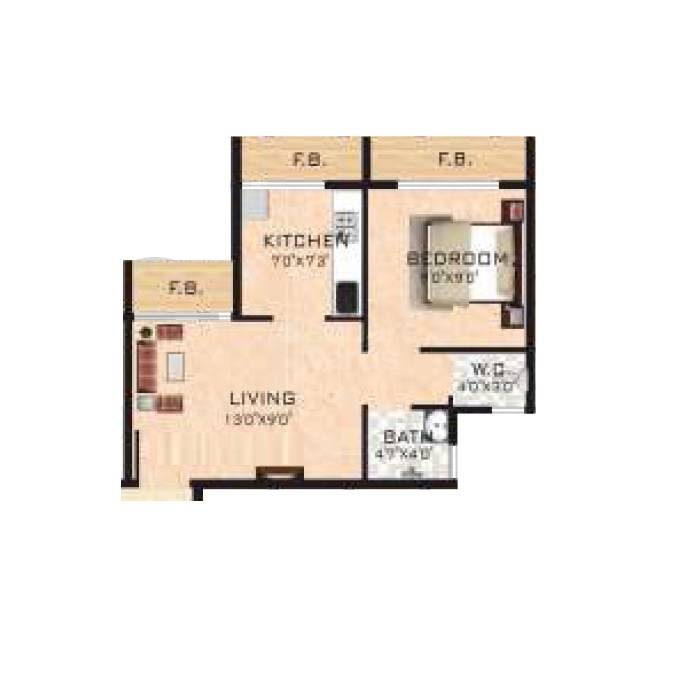 Floor plan of 1 BHK 272 Sq. Ft. Apartment in Akshar Atmiya Luxuria, Thane