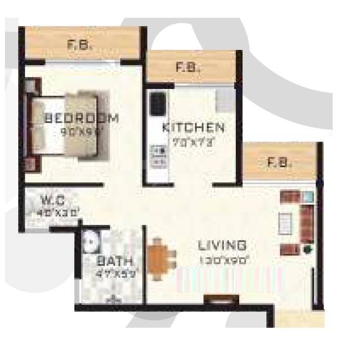 Floor plan of 1 BHK 322 Sq. Ft. Apartment in Akshar Atmiya Luxuria, Thane