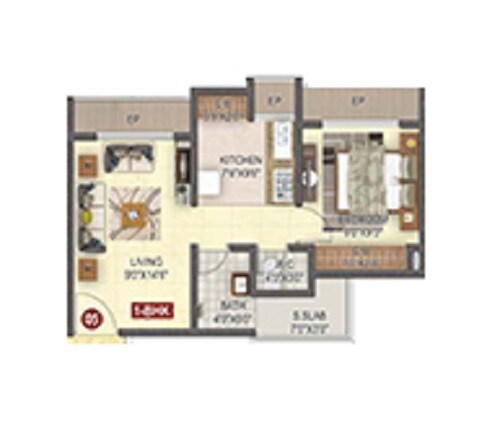 Floor plan of 1 BHK 337 Sq. Ft. Apartment in AL Mantasha The Heavens Palace, Thane