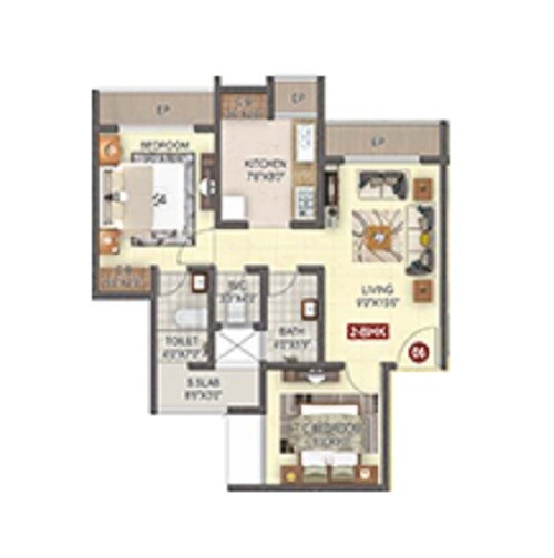 Floor plan of 2 BHK 456 Sq. Ft. Apartment in AL Mantasha The Heavens Palace, Thane