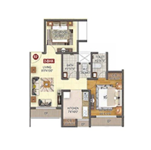 Floor plan of 2 BHK 502 Sq. Ft. Apartment in AL Mantasha The Heavens Palace, Thane