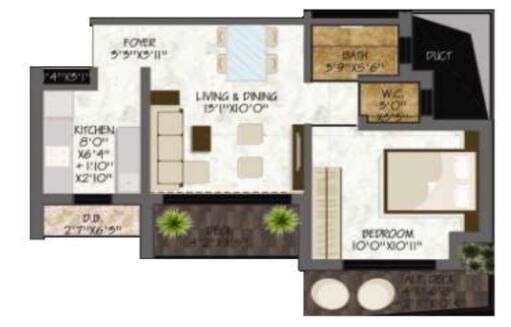 Floor plan of 1 BHK 579 Sq. Ft. Apartment in Alag Abode, Thane