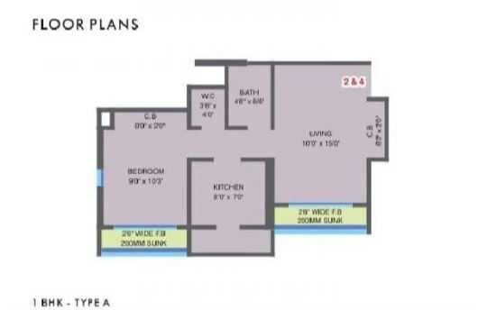 Floor plan of 1 BHK 461 Sq. Ft. Apartment in Alfa MM Valley A1, Thane