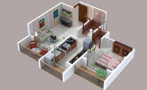 Floor plan of 1 BHK 336 Sq. Ft. Apartment in Alpha Saffron Hill, Thane