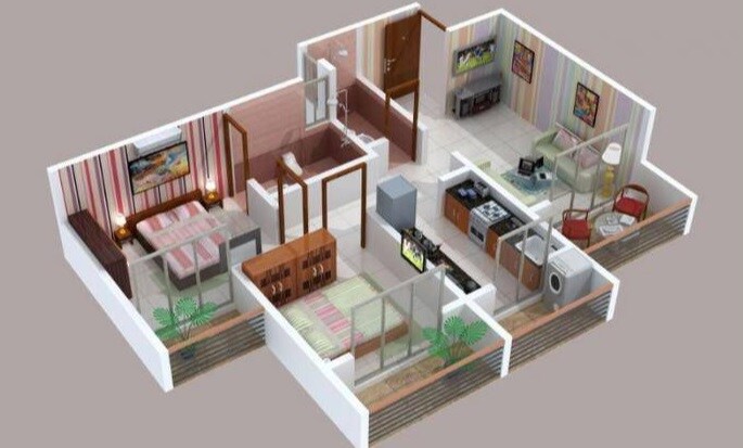 Floor plan of 2 BHK 463 Sq. Ft. Apartment in Alpha Saffron Hill, Thane