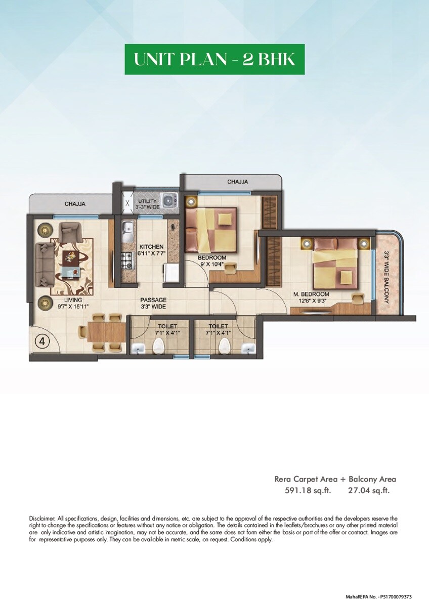 Floor plan of 2 BHK 591 Sq. Ft. Apartment in Amaatra Tropical Bliss, Thane