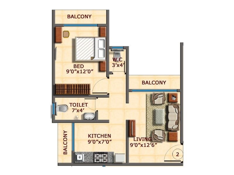 Floor plan of 1 BHK 406 Sq. Ft. Apartment in Amar Elegance, Thane