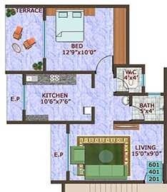 Floor plan of 1 BHK 362 Sq. Ft. Apartment in Amar Orchid, Thane