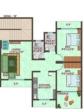 Floor plan of 2 BHK 557 Sq. Ft. Apartment in Amar Orchid, Thane