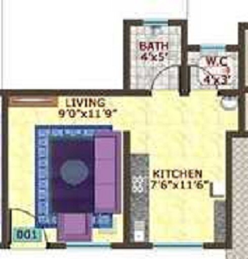 Floor plan of 230 Sq. Ft. Studio in Amar Orchid, Thane