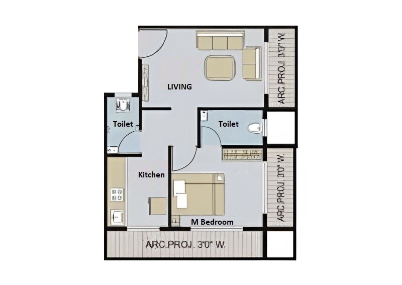 Floor plan of 1 BHK 428 Sq. Ft. Apartment in Amber Darshan, Thane