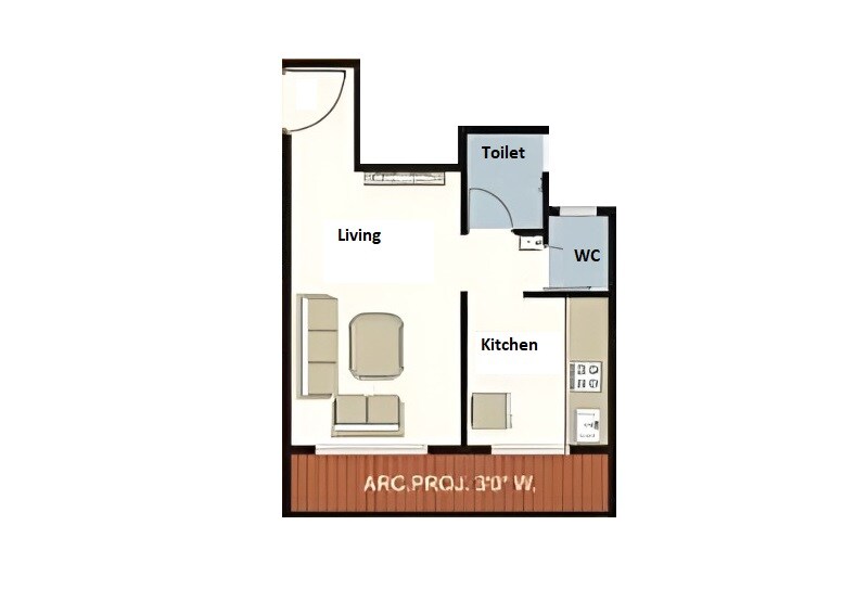 Floor plan of 268 Sq. Ft. Studio in Amber Darshan, Thane