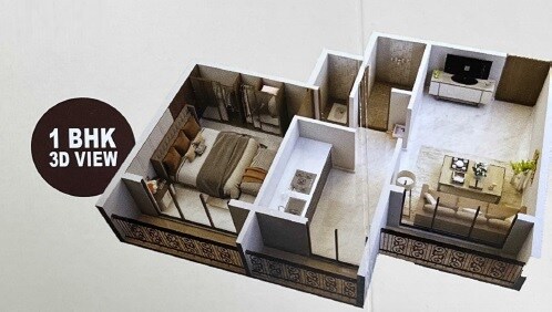 Floor plan of 1 BHK 400 Sq. Ft. Apartment in Amber Ek Dant Height, Thane
