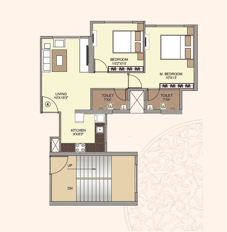 Floor plan of 2 BHK 616 Sq. Ft. Apartment in Amber Elegance, Thane