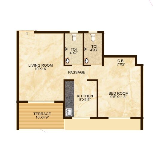Floor plan of 1 BHK 430 Sq. Ft. Apartment in Amber Ellance, Thane