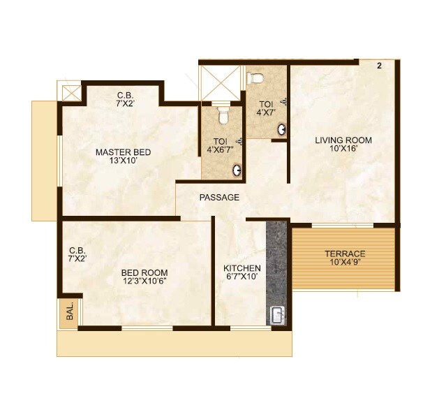 Floor plan of 2 BHK 640 Sq. Ft. Apartment in Amber Ellance, Thane