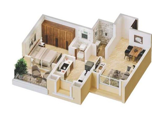 Floor plan of 1 BHK 489 Sq. Ft. Apartment in Amber One, Thane