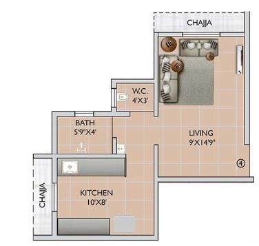 Floor plan of 253 Sq. Ft. Studio in Amber Tara, Thane