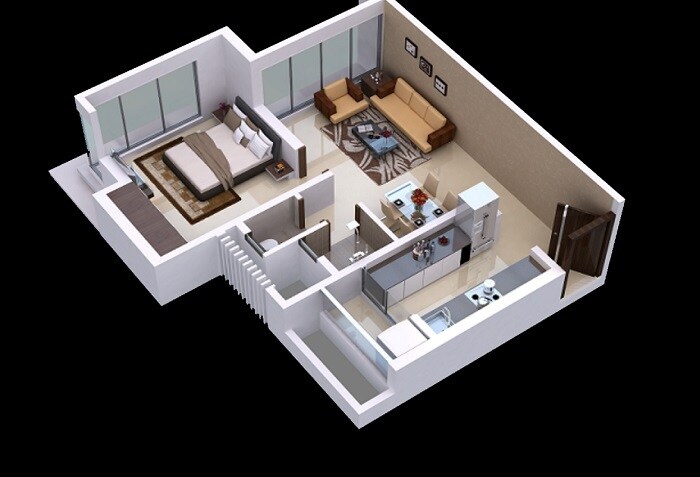Floor plan of 1 BHK 406 Sq. Ft. Apartment in Ambika Estate Phase 1, Thane