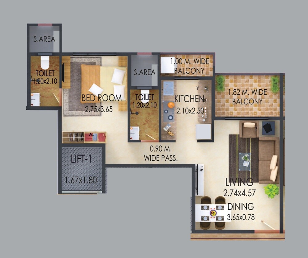 Floor plan of 1 BHK 404 Sq. Ft. Apartment in Ameya Anand Upvan NX, Thane