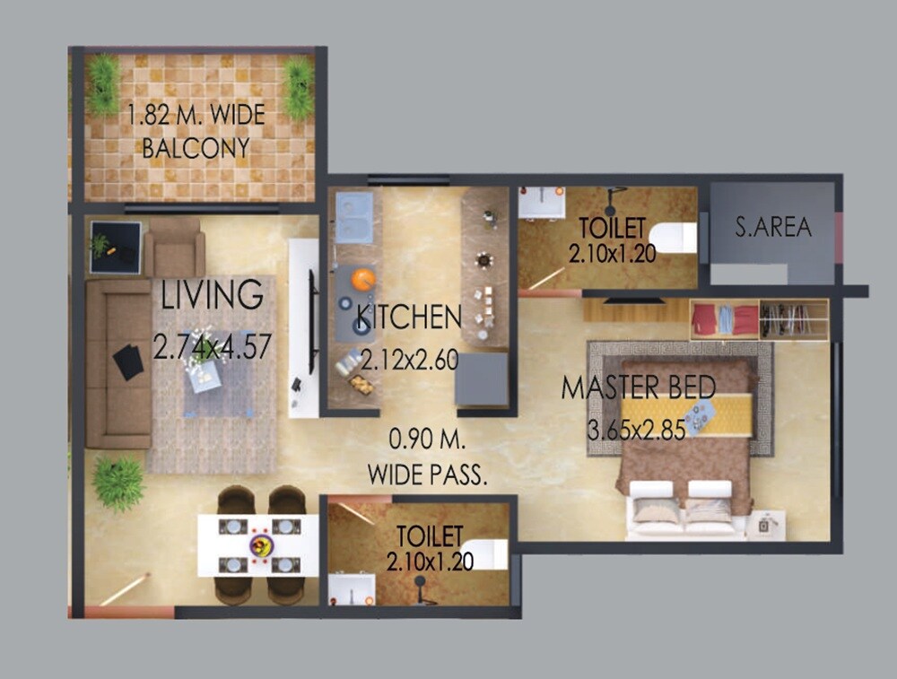 Floor plan of 1 BHK 470 Sq. Ft. Apartment in Ameya Anand Upvan NX, Thane