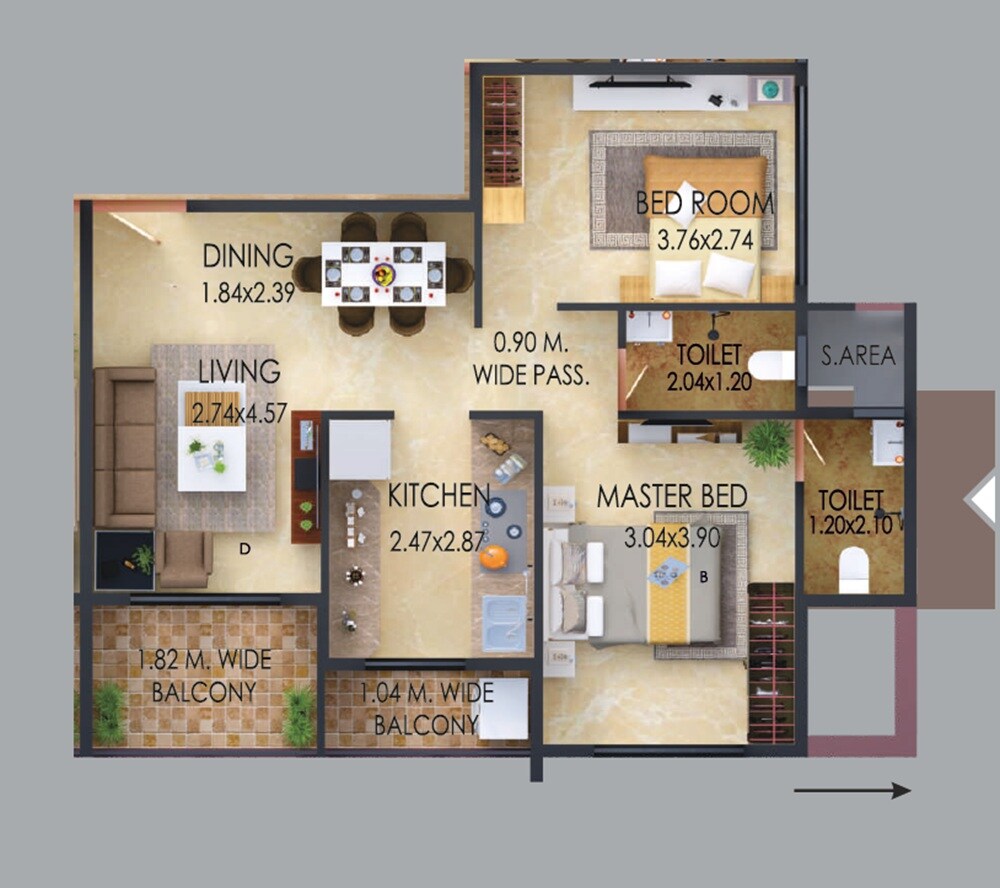 Floor plan of 2 BHK 693 Sq. Ft. Apartment in Ameya Anand Upvan NX, Thane